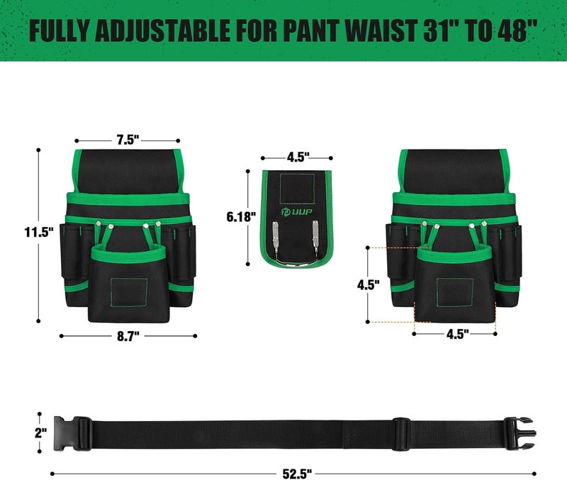 UUP Magnetic Tool Belt for Men, 26 Pockets Heavy Duty Tool Pouch, Valentine's Day Gifts, Magnet Holster Nail Utility Toolbelt Detachable Waist Holder for Handyman Contractor Mechanic Plumber Roofer -Green - Image 2